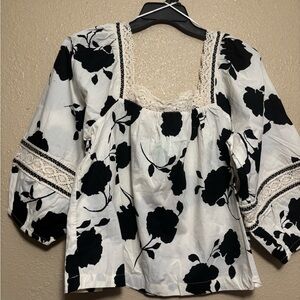 Maurices Black and White Floral Blouse